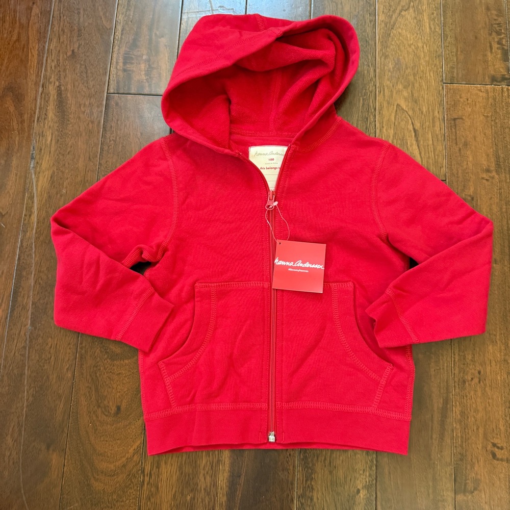 Hanna Andersson Red Zip Hoodie Sweatshirt Kids Size 100 3T 4T NWT Cotton